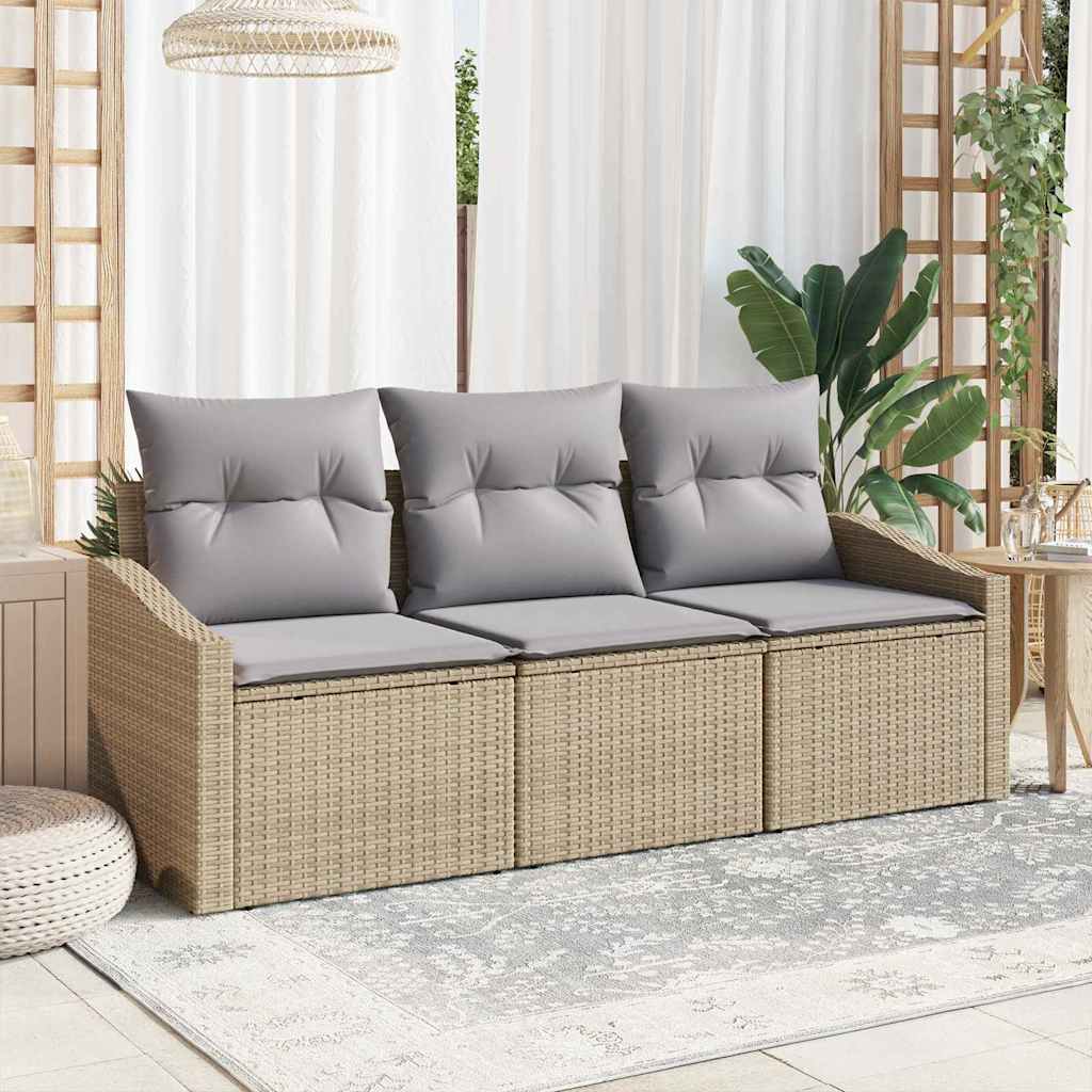Garten-Sofa-Set mit Kissen 3 pcs Beige und Hellgrau